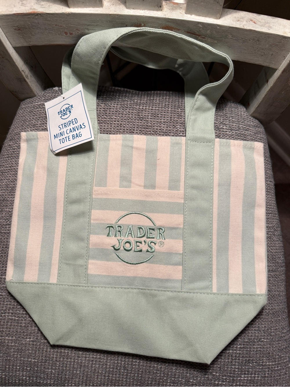 Trader Joe’s Summer 2026 Mint Green Stripe Canvas Mini Tote Bag